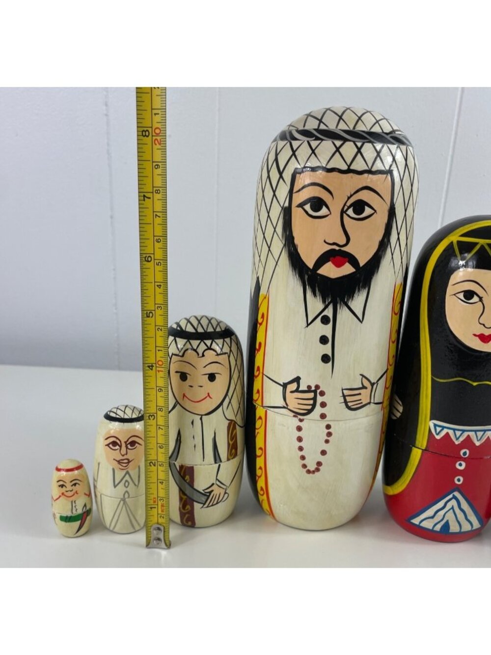 Hand-Painted Wooden Middle Eastern Themed Nesting Dolls Set Of 8 Made In India - Picture 12 of 15